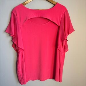 Calvin Klein Women's Size 2X Pink Cutout Flutter Sleeve Popover Blouse Stretch